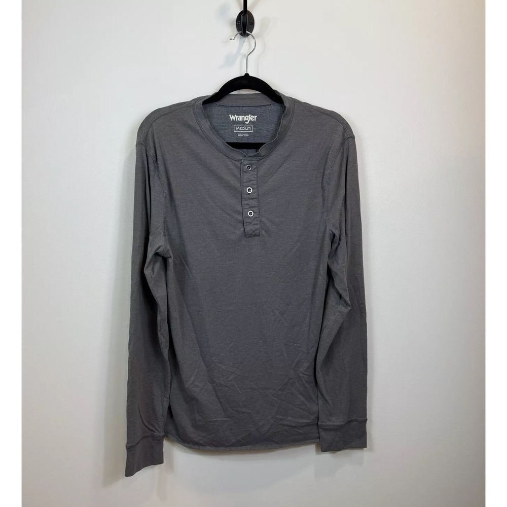 Wrangler‎ Men's Henley Long Sleeve 1/4 Button Gray Size Medium EUC